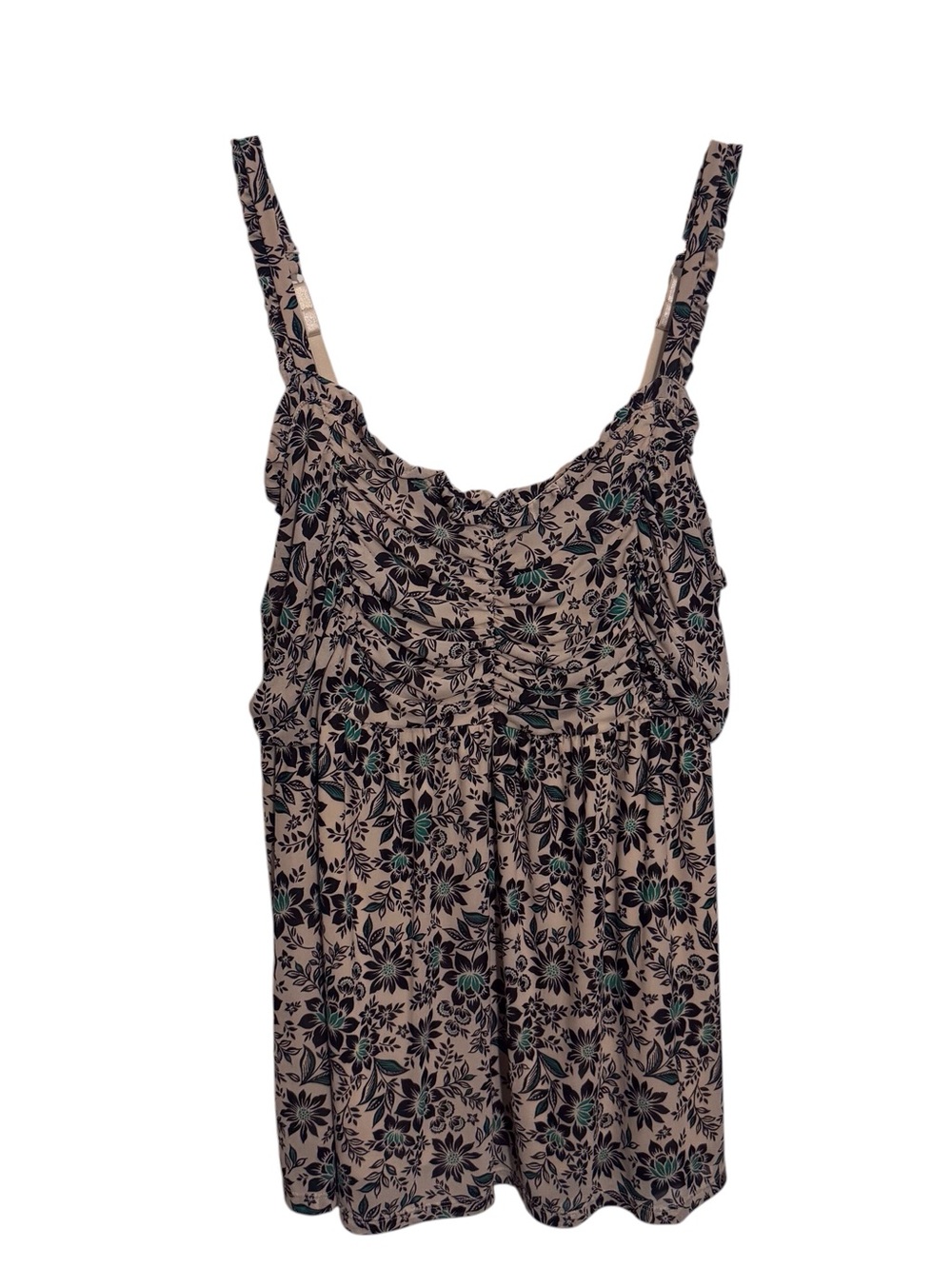 Torrid Size 2 Multicolor Floral Babydoll Mesh Tank Top Shirred Bodice Whimsy